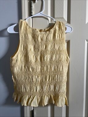 Women's Yellow Smocked Ruffle Tank Top